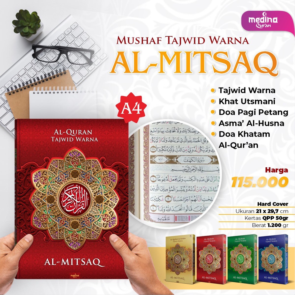 Al-Qur'an Al-Mitsaq A4 HC Alquran Tajwid Warna Huruf Besar-Besar Cocok Untuk Lansia