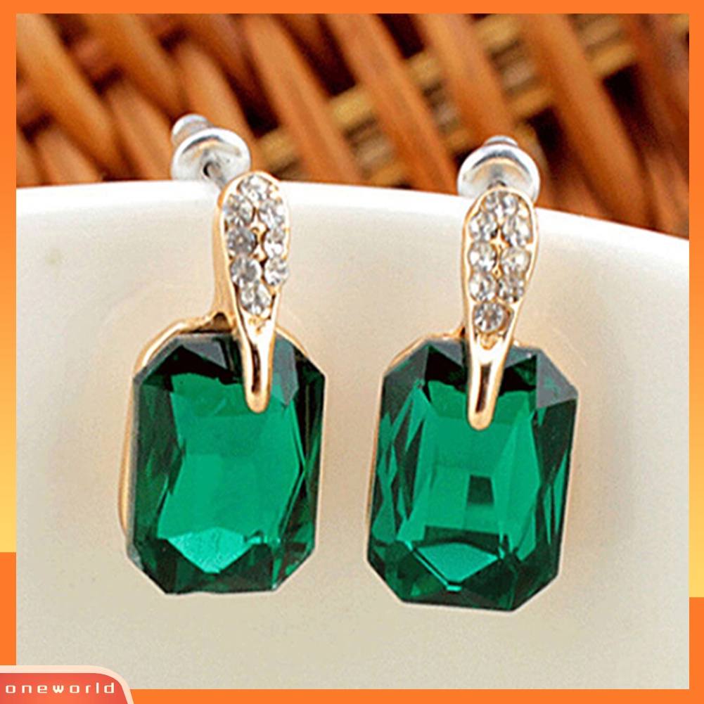 {oneworld} Wanita Elegan Persegi Panjang Berlian Imitasi Ear Studs Earrings Perhiasan Hadiah Ulang Tahun