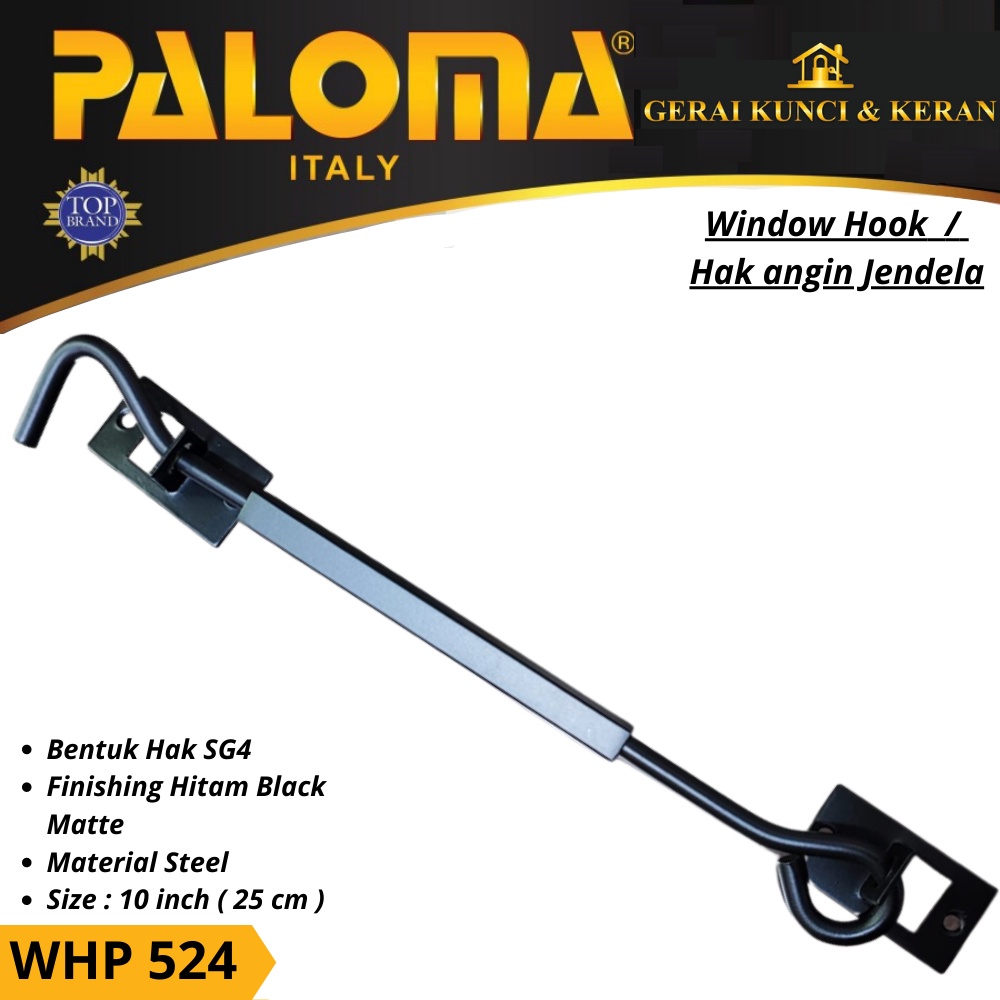 Window Hook PALOMA WHP 524 STEEL 10 INCH Hak Angin PenahanJendela HITAM BLACK MATTE