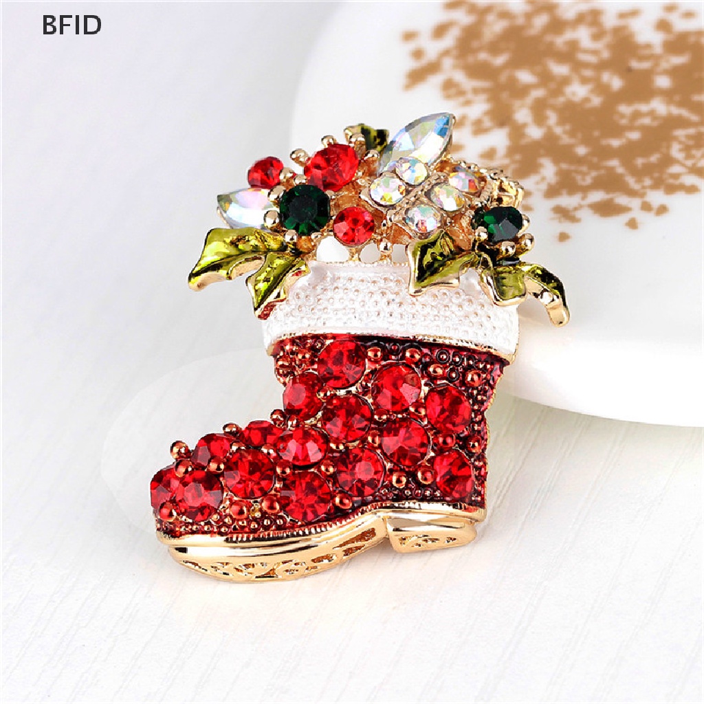 [BFID] 1x Baru Berlian Imitasi Kristal Natal Stocking Boot Pin Bros Xmas Hadiah Nada Emas [ID]