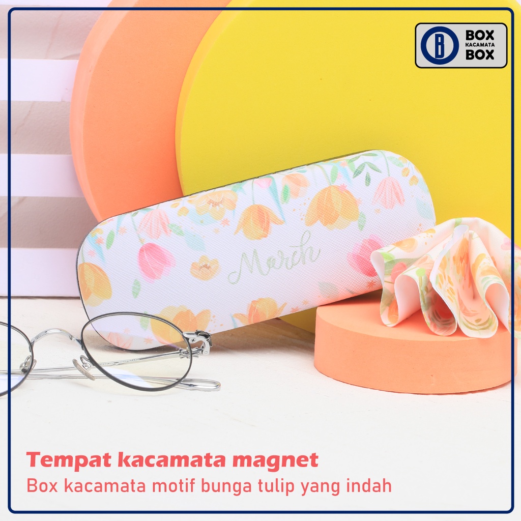 Tempat Kacamata Hard Case / Box Kacamata FREE LAP Cepuk Magnet Kokoh Motif Bunga lucu C11