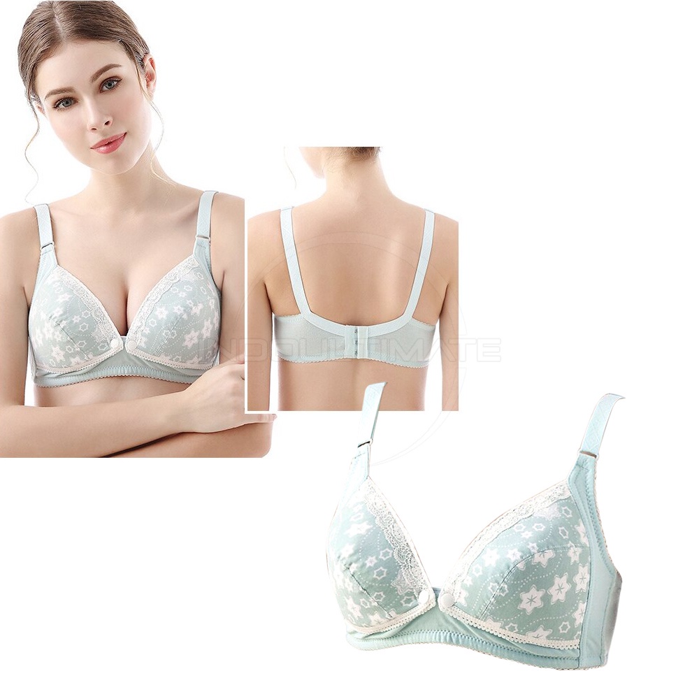 1 Pcs Bra Menyusui Kancing Depan Tanpa Kawat BIM-18 BH Menyusui Bayi Pakaian Dalam Wanita Cewek Perempuan Nursing Bra Maternity Bra Ibu Menyusui Bra Motif