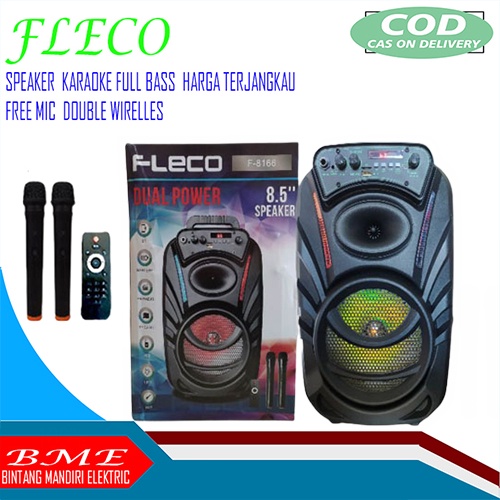 Fleco Speaker Karaoke/wireless speaker / Fleco F 8166 Dual Power 8.5 inchi Free 2 mic Original