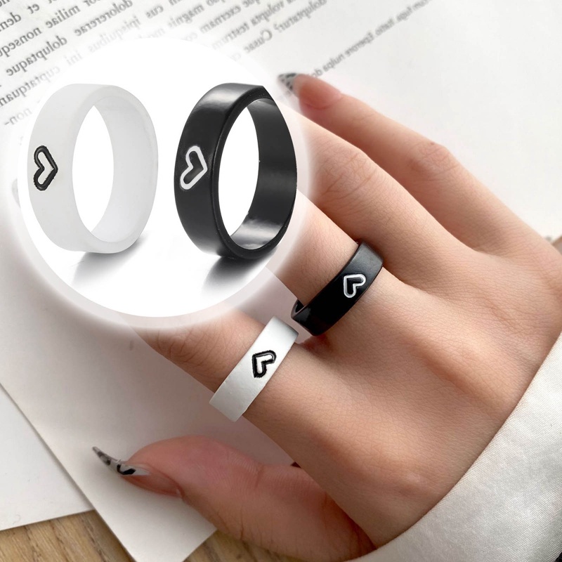2pcs/set Cincin Pasangan Sederhana Pria Dan Wanita Cincin Kombinasi Ins Angin Cinta Pasangan Cincin Kekasih Hadiah Rings