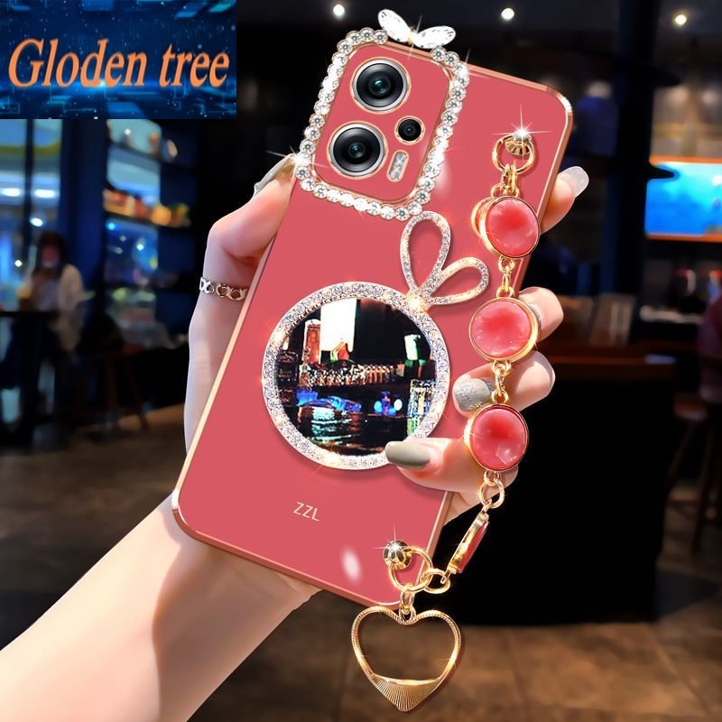 Gloden tree Phone Case Untuk Xiaomi 11Lite 11T 12 12Lite 12Pro POCO X3 POCO M3 POCO C40 Kelinci vanity mirror Perhiasan Gelang, Bingkai Foto Dengan Berlian