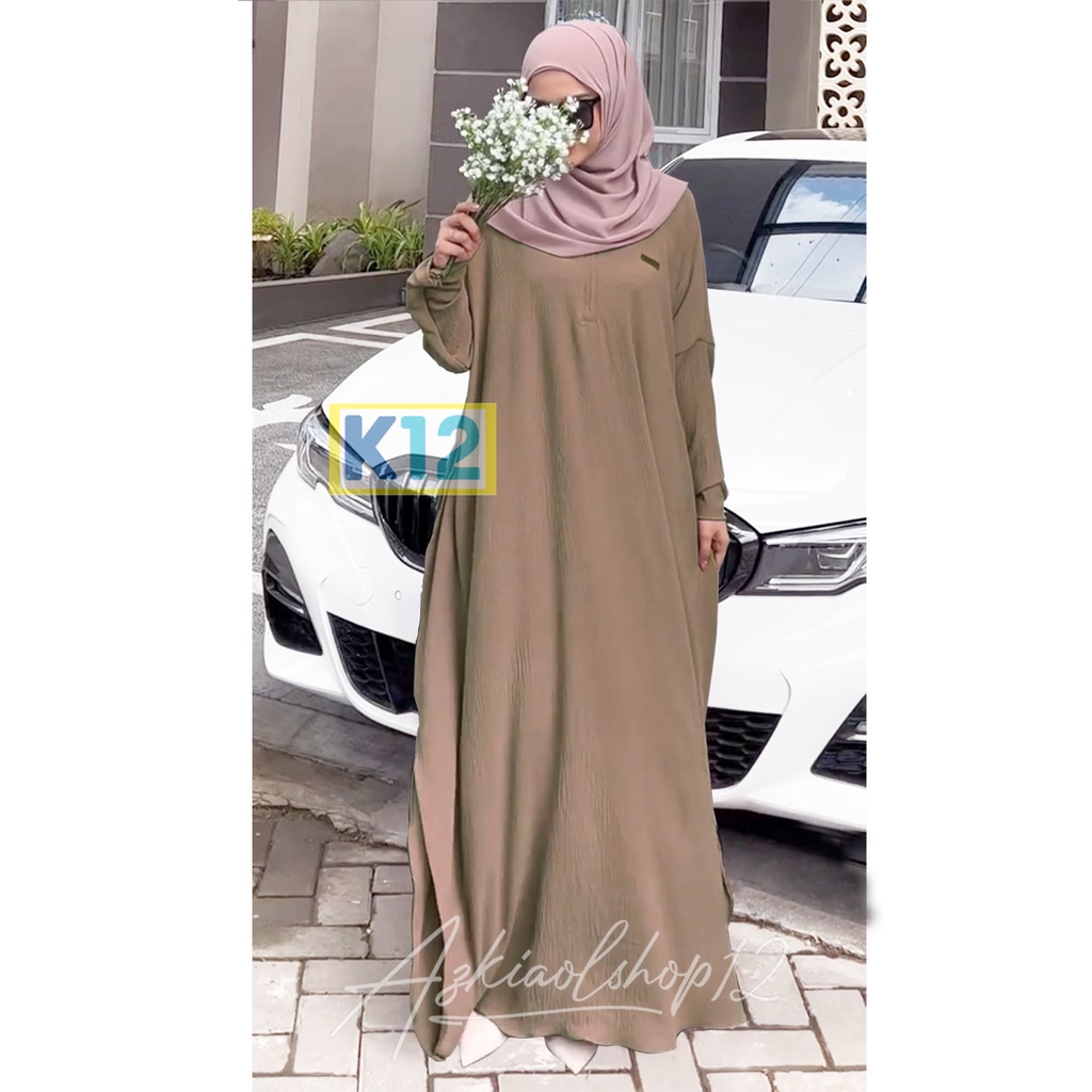 ( BISA COD ) BATWING LONG DRESS ABAYA AMIRA CRINCLE / BASIC ABAYA POLOS / SIZE S M L XL XXL