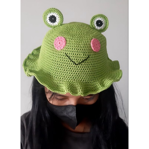 Crochet frog hat bucket /topi kodok/topi kodok rajut/frog hat bucket handmade