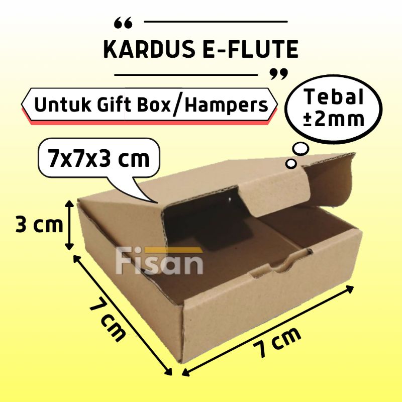 

Kardus E-Flute Dus Box Kotak Hampers Baju Kue Roti Polos 7x7x3 cm