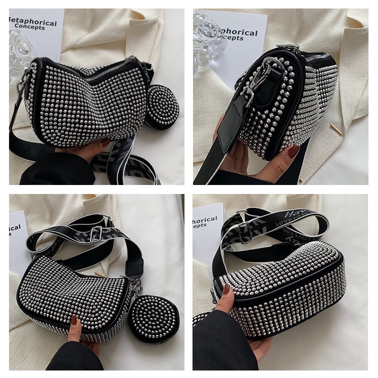 BJ32140 (2IN1) - BLACK/SILVER - TAS WANITA FASHION IMPORT MODIS ELEGAN TERMURAH TERLARIS TERBARU BAGSTORE JAKARTA TAS BATAM LT2140