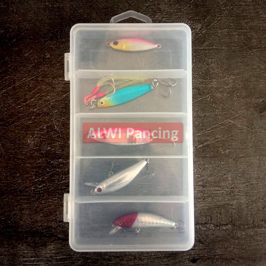KOTAK LURE / BOX MINNOW 9.5cm x 17.5cm / Kotak Umpan Mainan Jig Popper Kail 5 Sekat