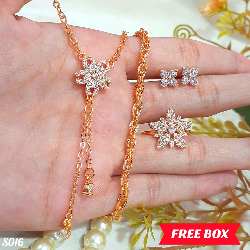 PGX Set Perhiasan Xuping Cincin Gelang Kalung Anting Lapis Emas - S016