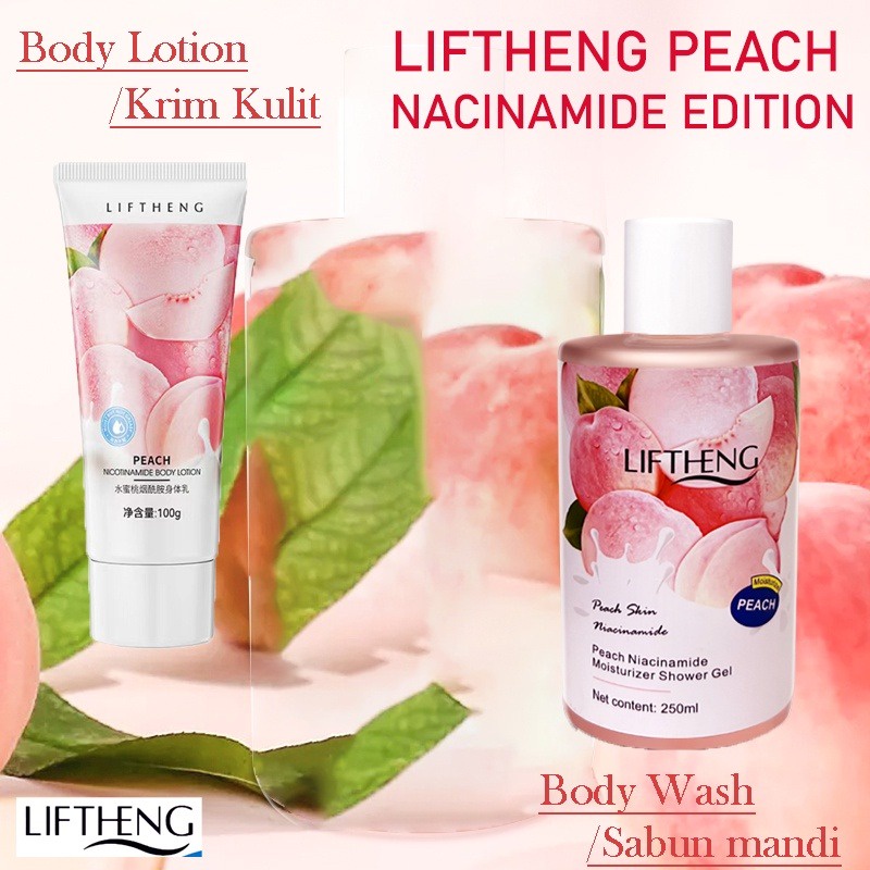 LIFTHENG~Peach nacinamide edition Body Wash and Body Lotion(pemutih dan sabun mandi)