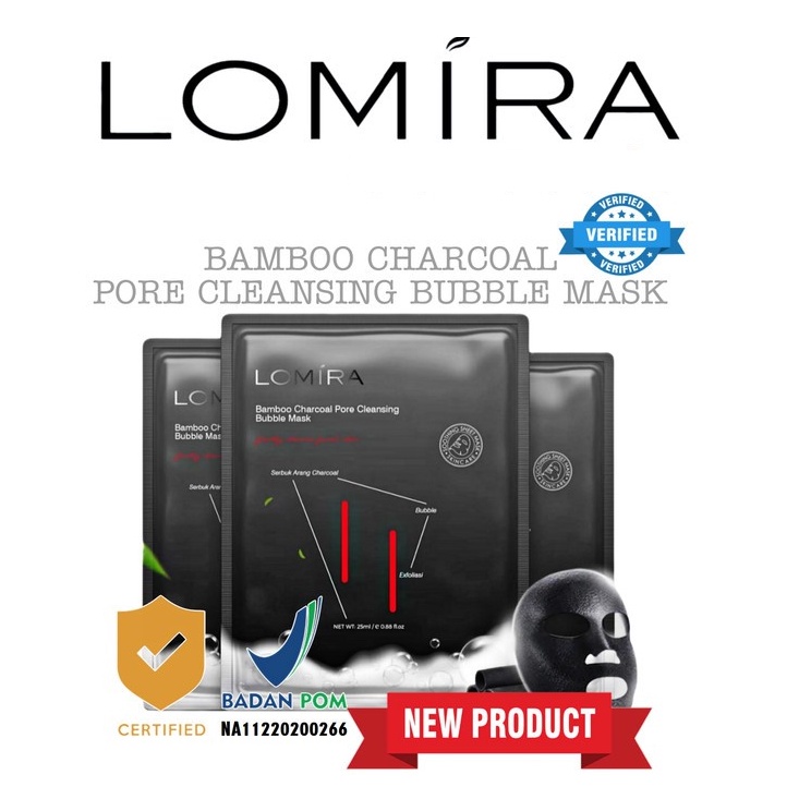 LOMIRA Bamboo Charcoal Pore Cleansing Bubble Mask Sheet Mask Masker Wajah - 25ml