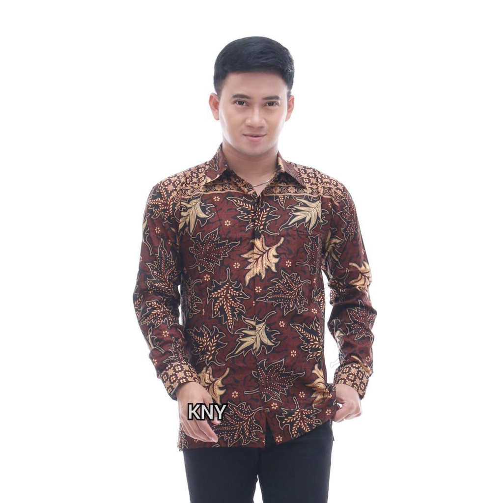 Kemeja batik pria motif daun jati