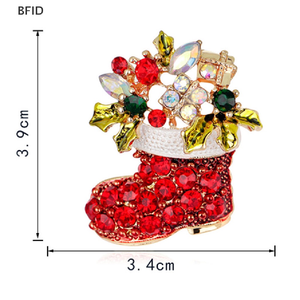 [BFID] 1x Baru Berlian Imitasi Kristal Natal Stocking Boot Pin Bros Xmas Hadiah Nada Emas [ID]