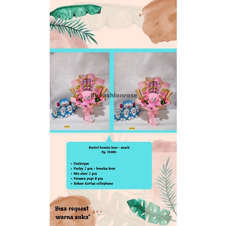 BUKET BONEKA BERUANG + SNACK , BUCKET BONEKA BEAR + POCKY KADO WISUDA ULANG TAHUN SOUVENIR