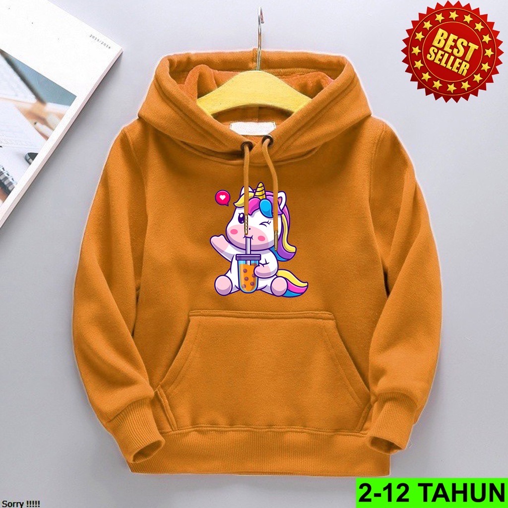 LOVE BOBA UNIC0RN Jumper Hoodie Anak II Jaket Hoodie Anak Viral Bahan Fleece Size M - XL ( Laki Laki &amp; Peremepuan )