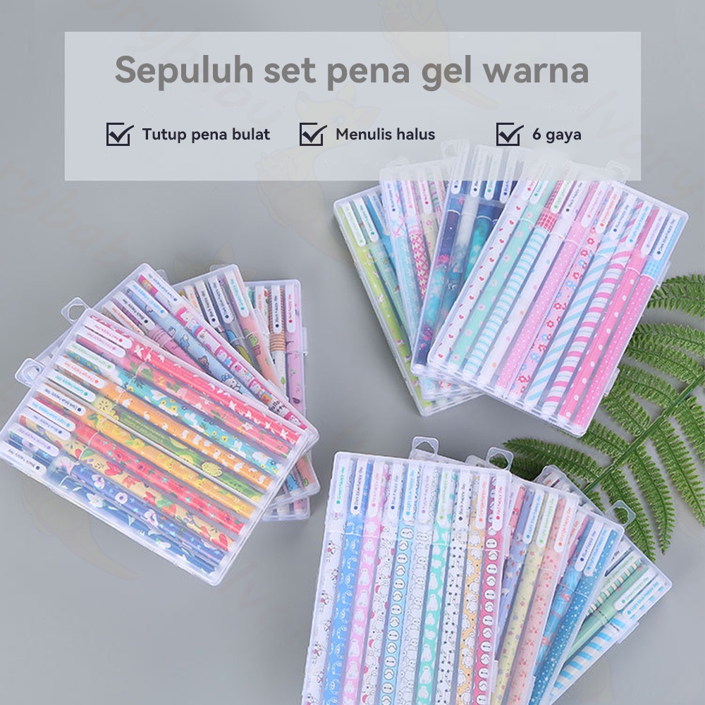 Ivorybaby 10pcs Pulpen gel warna warni tulisan lucu Bolpen bulpen gel warna warni karakter