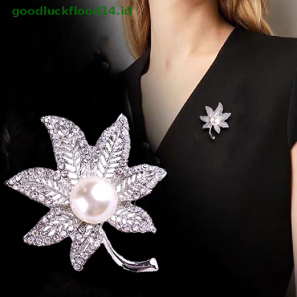 [GOOGFOUR] Bros Bunga Maple Leaf Pearl Brooch Pin Untuk Wanita Buket Sweater Syal Pakaian Korsase Perhiasan Hadiah [TOP]