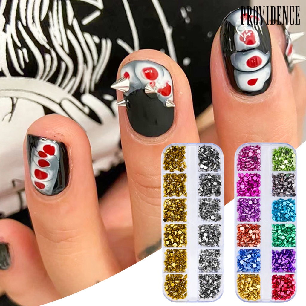 Providence 1kotak Pesona Nail Art Tidak Luntur Anti-Oksidasi Tahan Jatuh Yang Dapat Dilepas 12kisi DIY Rivet Gadis Kuku Aksesori Kecantikan Nail Salon Supply