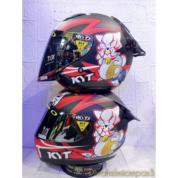 HELM KYT R10 MOTIF KABUKI CAT MATT BLACK RED COUPLE KYT DJ MARU KABUKI CAT MATT DOFF|HELM COUPLE