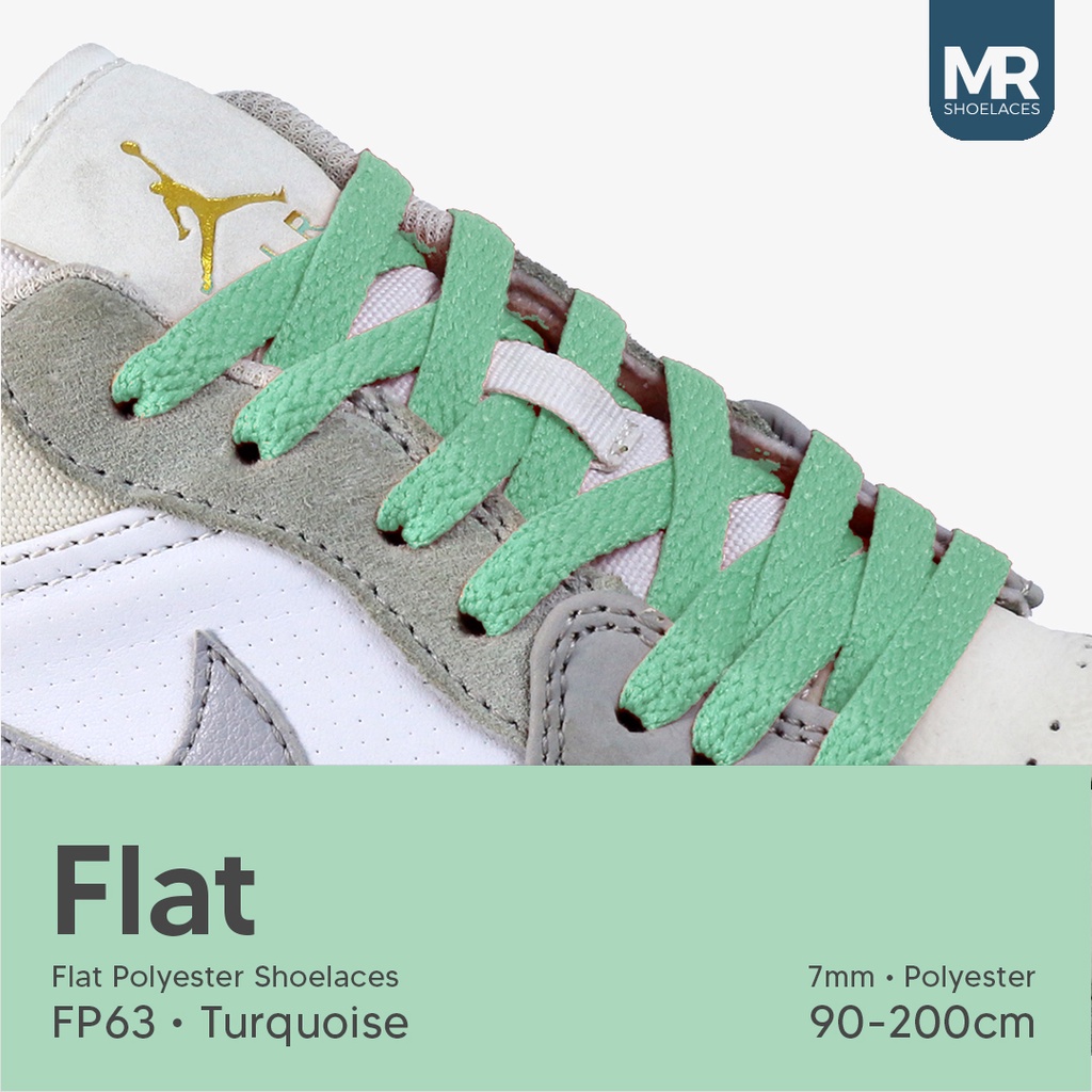 MR Shoelaces FP63 Turquoise (Tosca) Tali Sepatu Pipih Flat 7mm 90cm 100cm 120cm 150cm 180cm 200cm Polyester Premium