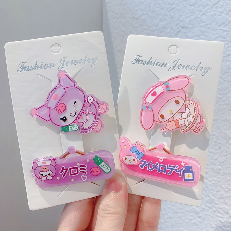 (2 PC) SANRIO SET JEPIT RAMBUT GEMOY MOTIF KARTUN JEPANGG / KUROMI/MELODY/CINNAMOROLL
