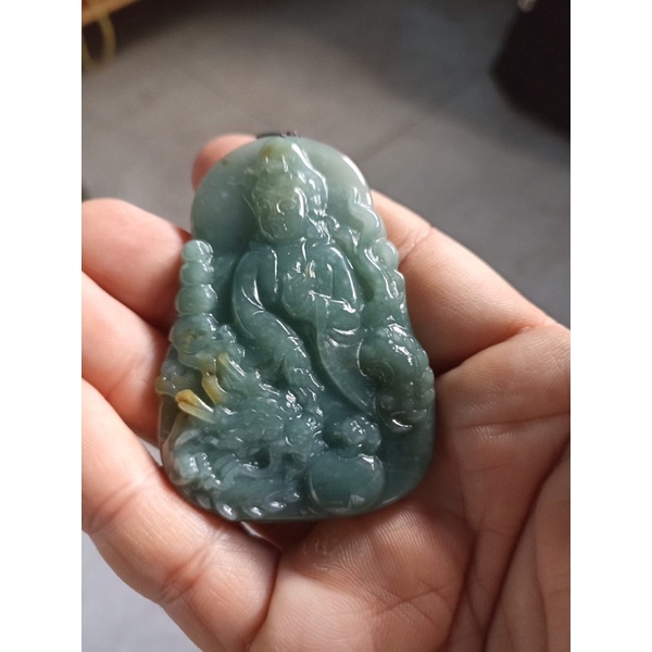 Liontin Giok Ukiran Ori Kwan Im &amp; Naga