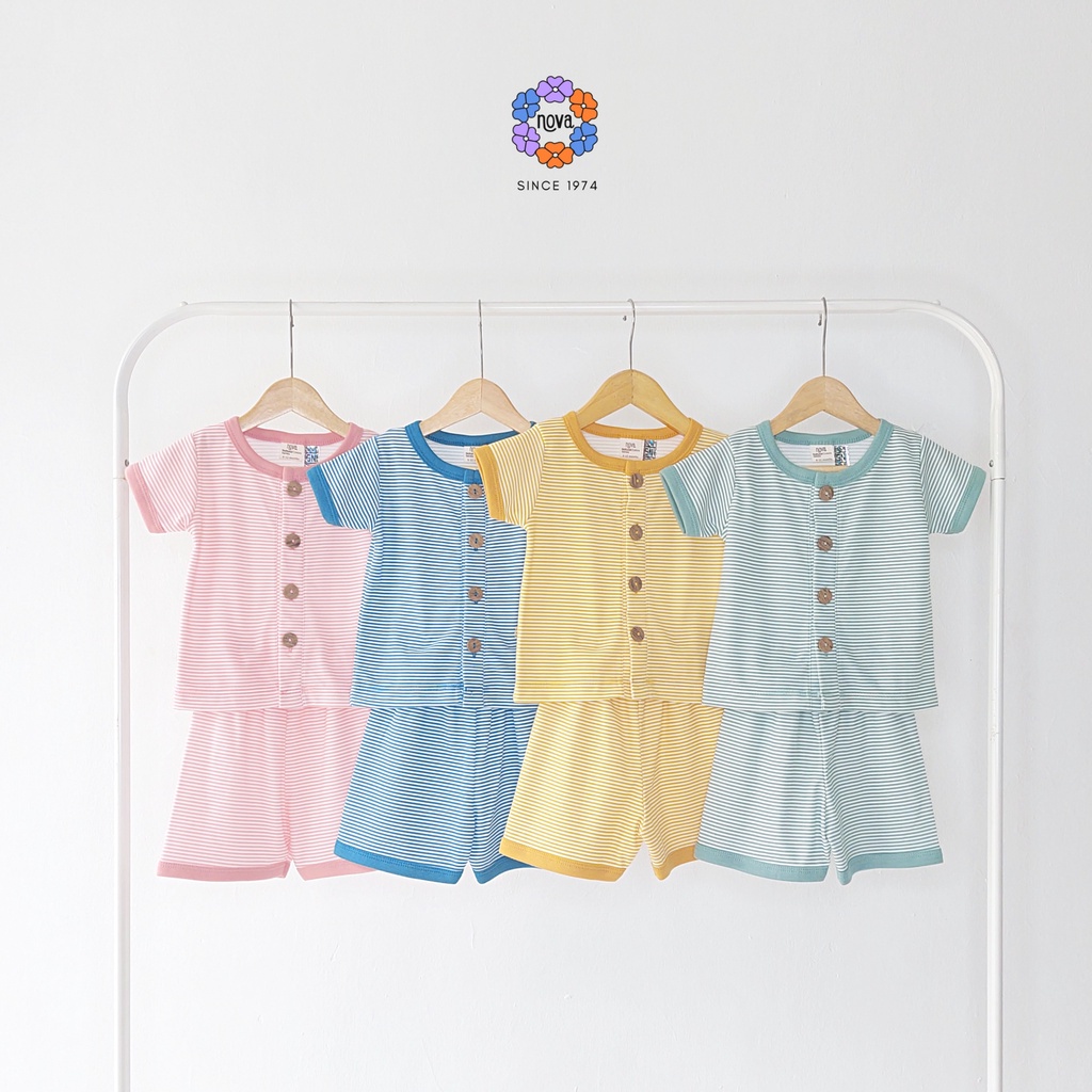 Nova Ezy Button &amp; Shirt Set Print - Setelan Baju Pendek Celana Pendek / Setelan Bayi