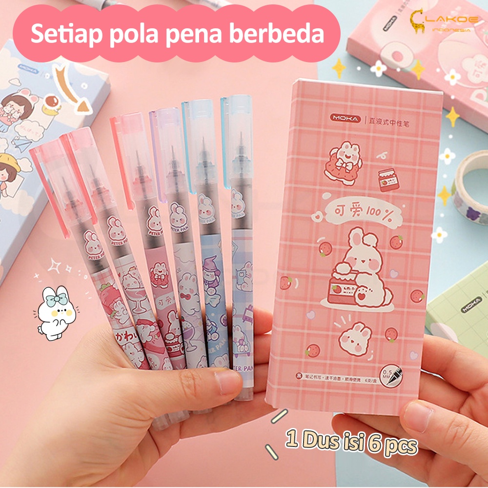 6pcs pulpen gel 0.5MM ballpoint gel pena lucu