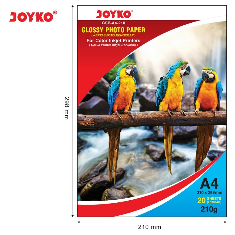 

Kertas Foto Glossy Joyko 210gsm / Glossy Photo Paper GSP-A4-210 (1PAK isi 20 Lembar)