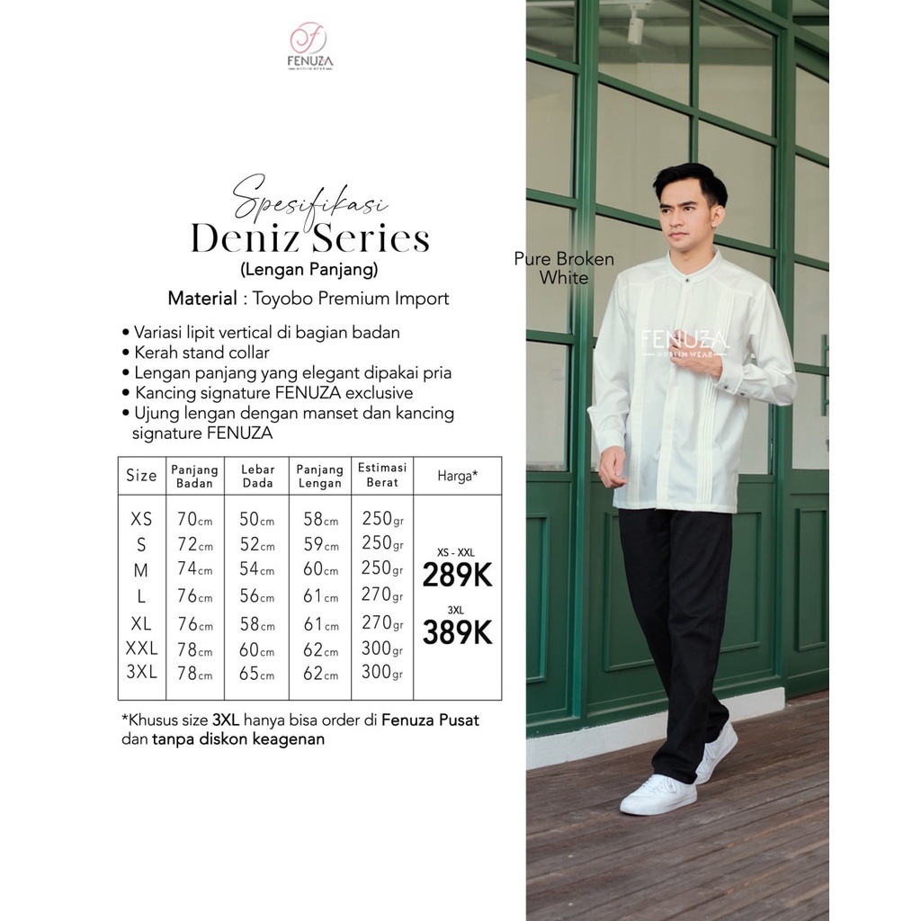DENIZ SERIES BY FENUZA KOKO KURTA LENGAN PANJANG SARIMBIT COUPLE BAJU LEBARAN HAJI UMROH PUTIH WHITE