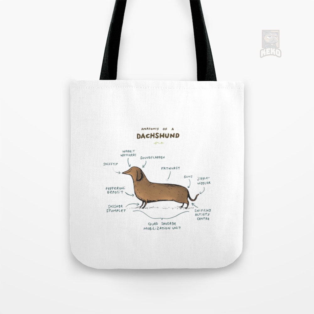 Anatomy of a Dachshund Tote Bag Kanvas