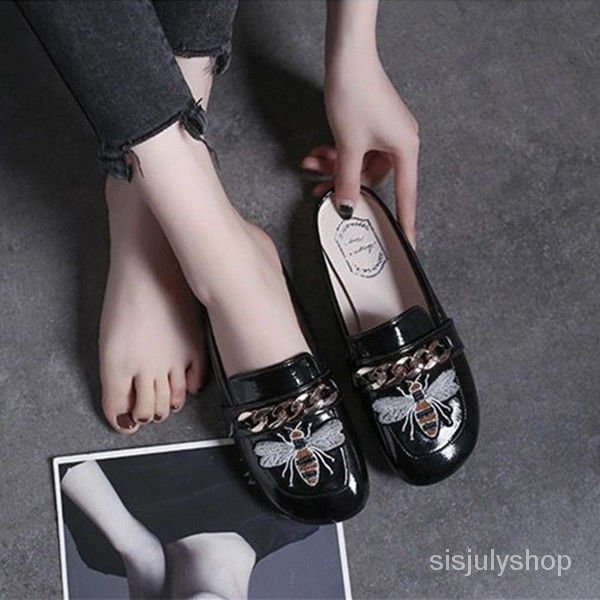 #Sisjuly# Sepatu wanita baru wanita sepatu wanita kepala persegi sepatu loafers mule sepatu datar ba