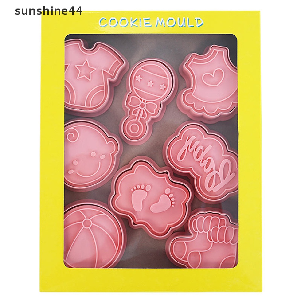 Sunshine 8pcs/Set DIY Bayi Kartun Biskuit Cetakan Cookie Cutter 3D Biskuit Cetakan Plastik Baking Cookie Stamp Cookie Decorag Tools.