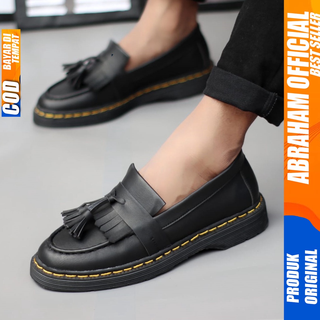 ABRAHAM Sepatu Loafers Penny Pantofel Docmart Formal Hitam Pria SMILE