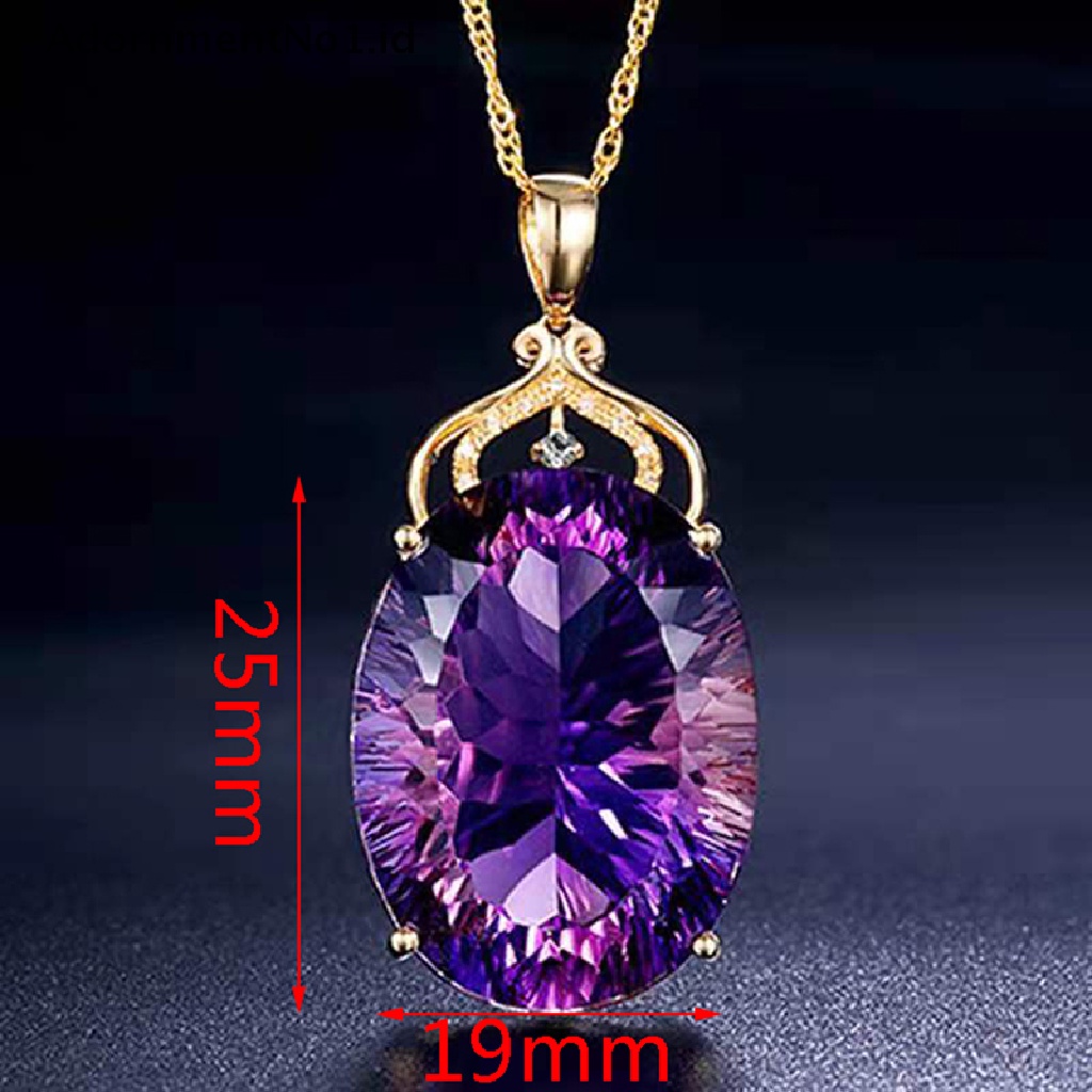 [AdornmentNo1] Fashion Perak Amethyst Kalung Emas Rantai Liontin Wanita Perhiasan Pernikahan [ID]