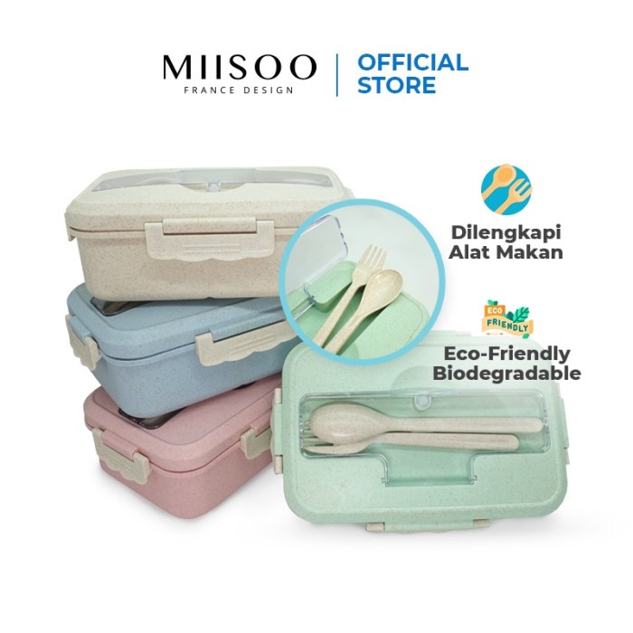 [Lunch Box Set] Miisoo Lunch Box Set Kotak Bekal Kotak Makan Anti Tumpah [Readyy]