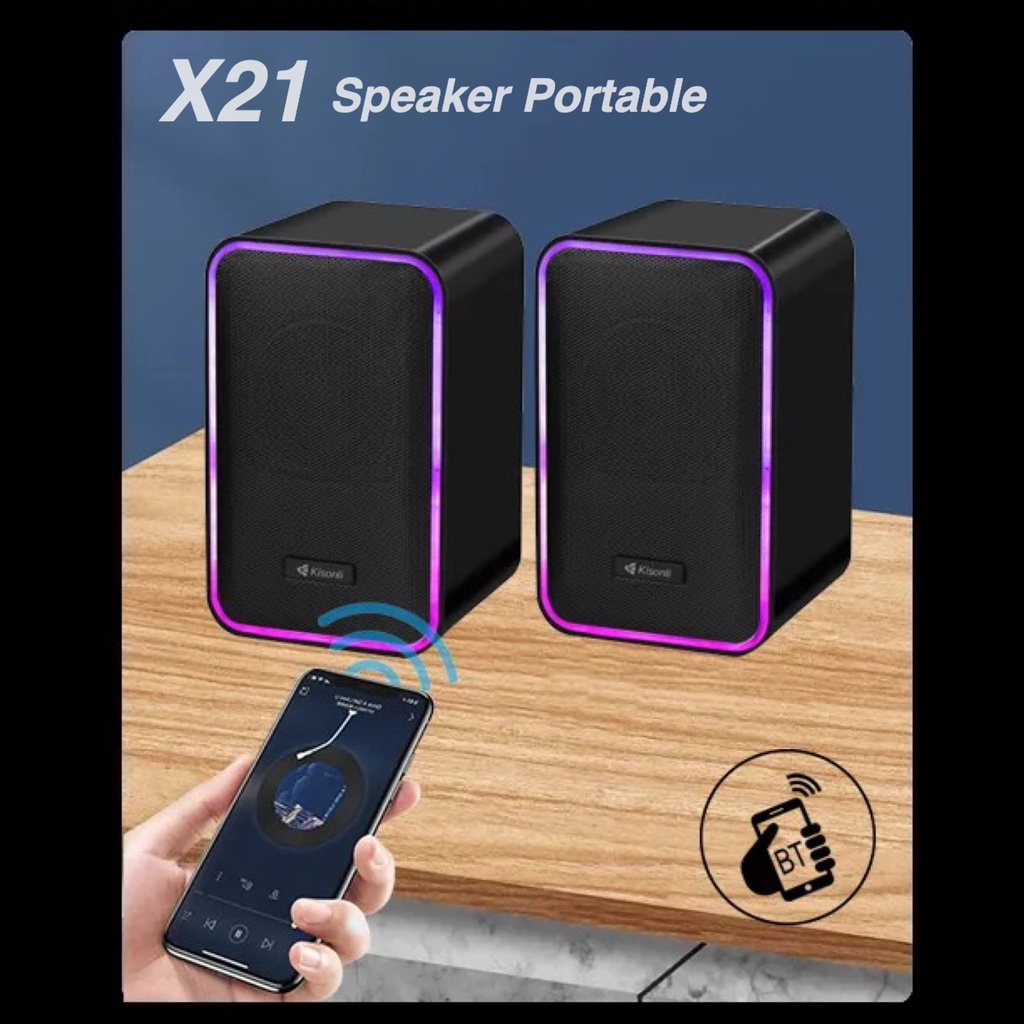 Speaker Kisonli 2 Channel X21 With RGB LED Light Speaker PC Gaming Bass - ACS