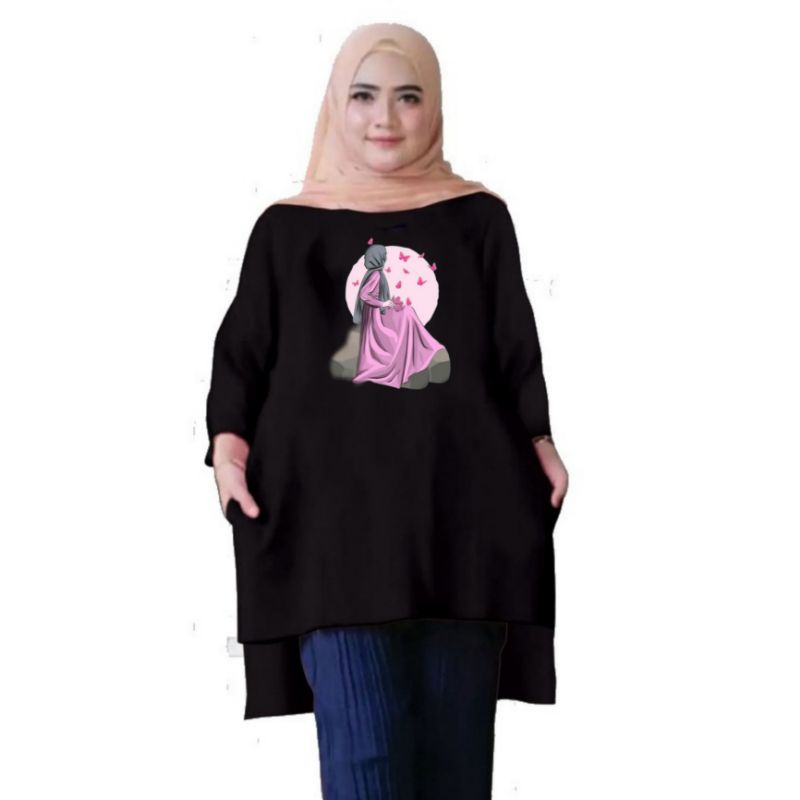 Atasan Baju Tunik Kaos Wanita Oversize LD 130 Cm Terbaru 2023 Viral Gambar DTF Bahan Kaos Babyterry . Atasan Baju Wanita Santai Tunik Wanita Dewasa Cewek Jumbo Kekinian Murah Big Size Bulan