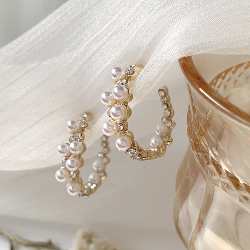 Mutiara Buatan Elegan Luka Logam Twist Hoop Earrings Baru Fashion Perhiasan Pesta Aksesoris Manis Untuk Wanita