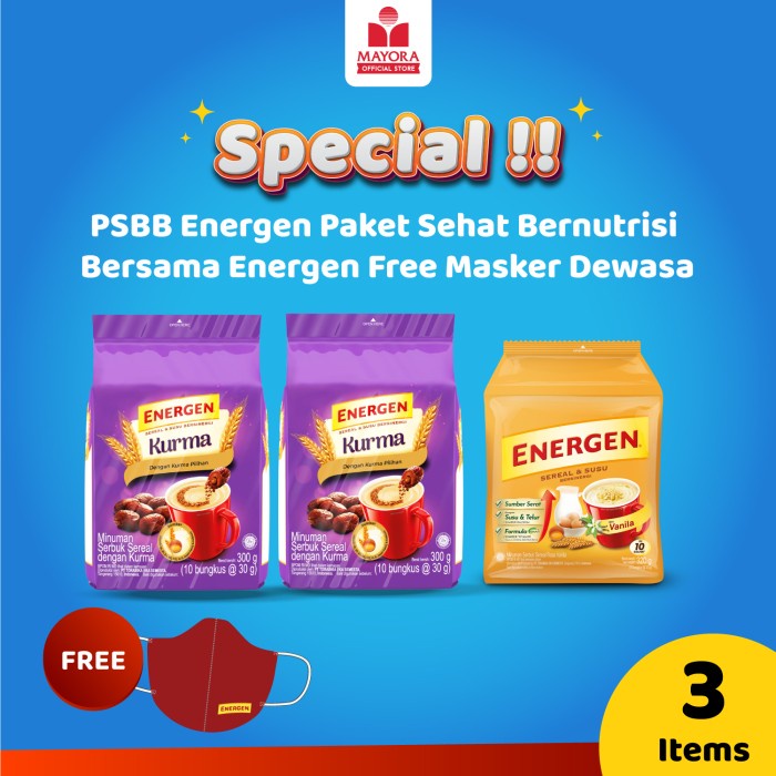 

[BISA COD] PSBB Energen Paket Sehat Bernutrisi Bersama Energen Free Masker Dewasa