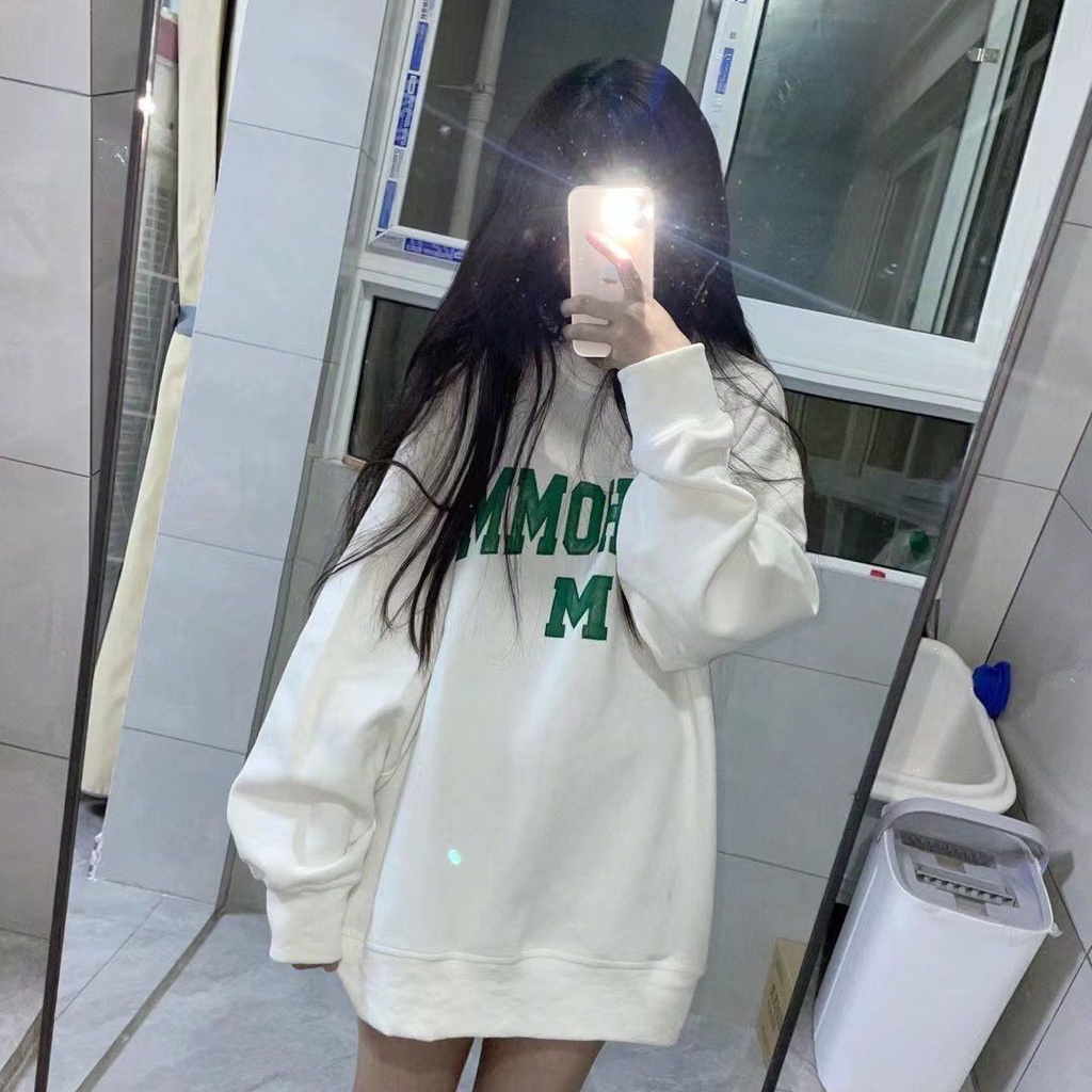 ❍♛☬100% kapas murni leher bulat sweater wanita musim semi musim gugur musim dingin versi Korea longgar nasional pasang cetak huruf rasa desain niche top wanita