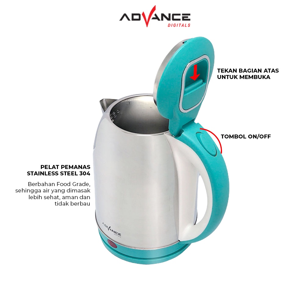Teko Listrik Electric Kettle Advance AK-251 Kapasitas 2.5 Liter Stainless Steel