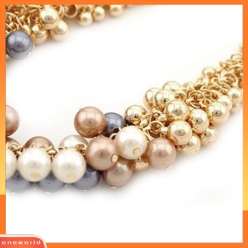 {oneworld} Wanita Fashion Multilayer Mutiara Imitasi Choker Kerah Bib Statement Chain Necklace