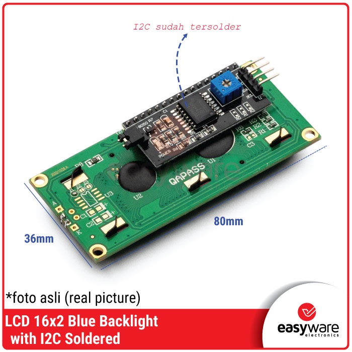 LCD 16x2 BIRU DENGAN I2C SERIAL SOLDERED LCD 1602A BLUE I2C SERIAL