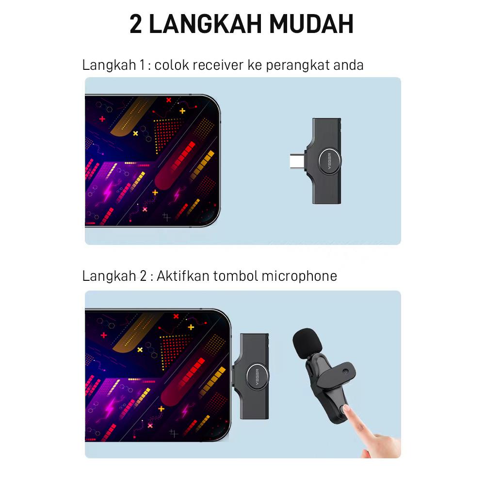 VEGER Wireless Microphone for Android Type C - Veger Audio Portable Mini Mic Clip On Lapel Vlogger Podcast Live