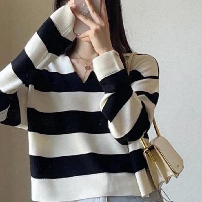 Restock FUJI RAJUT BB30-50KG CROPTOP BLASTER GARIS SALUR FUJI SWEATER BAJU BELANG BAJU KERAH KEMEJA 