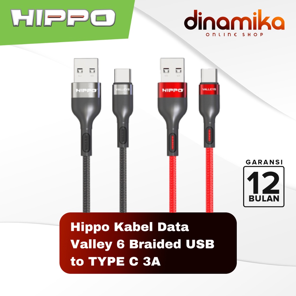 Hippo Kabel Data Valley 6 Braided USB to TYPE C 3A Quick Charge 3.0A Fast Charging Android Data Cable