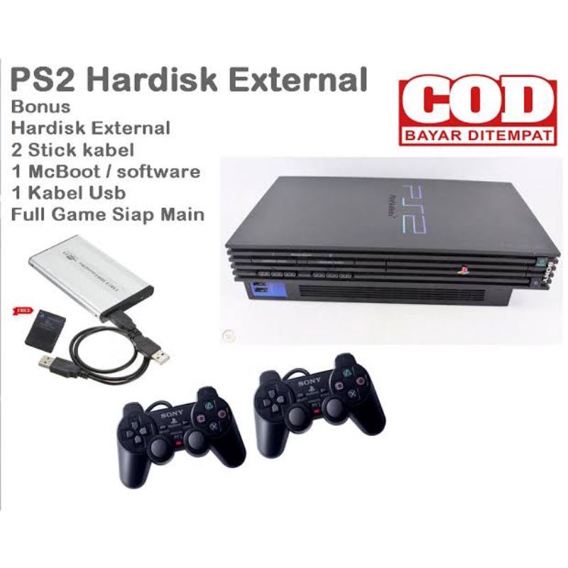 sony ps2 plus hardisk external  fullgame bonus 2 stik  getar